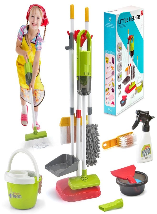 ACROFEK Toddler Cleaning Set, Kids Cleaning Toy Set with 2 in 1 Kids Vacuum That Really Works, Mop, Broom, 14Pcs Pretend Play Home Cleaning Playset for Toddler Ages 3+, Birthday Gift for Girls Boys (Red) - Image 1